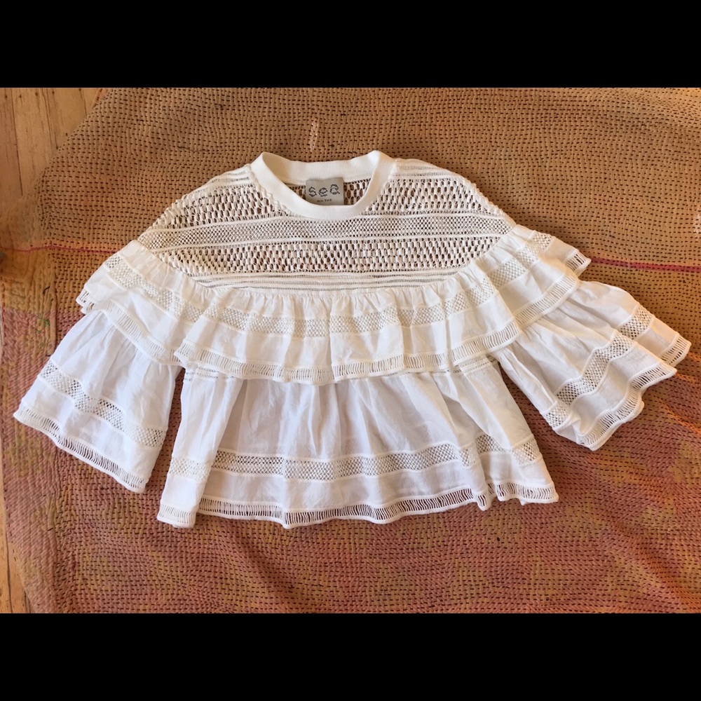 SOLD  New York Baja Lace Ruffled Gypsy Boho Top 2 - Picture 4 of 8
